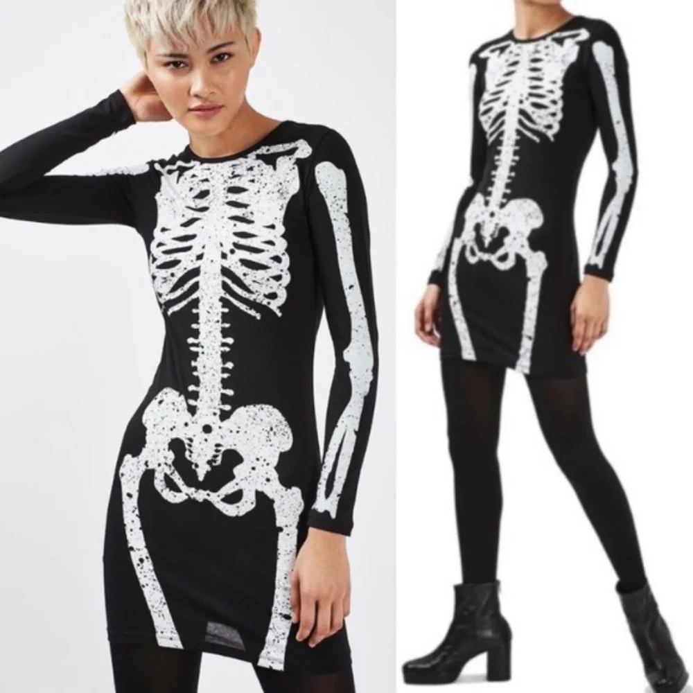 Topshop Black and White Skeleton Mini Dress - Picture 1 of 7